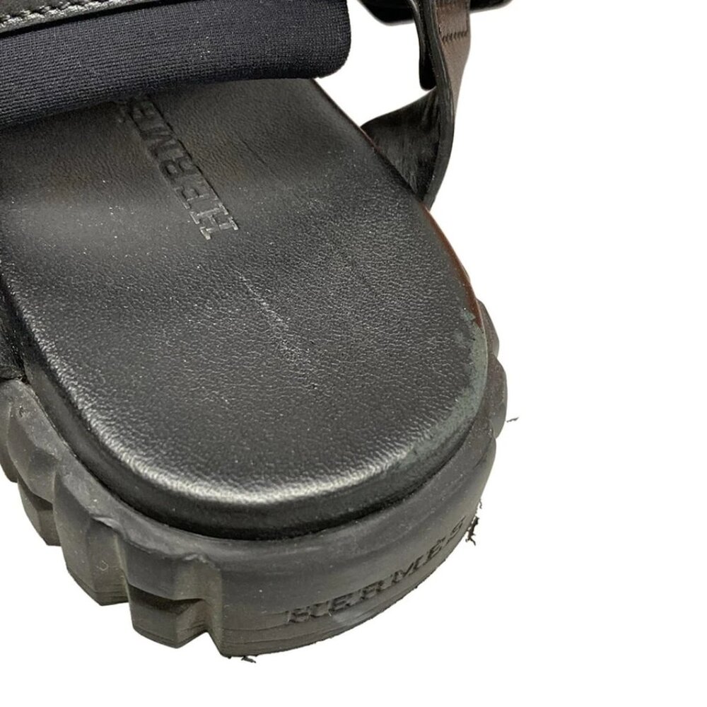 HERMES Everest - Black Leather Women's Sandals 800-073025 - Picture 10 of 14